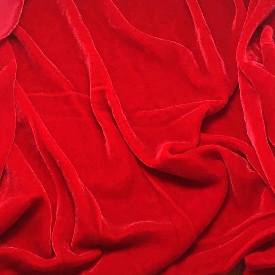 Royal Red Semi-Opaque Pile Stripe Velvet Knit, Fabric By the Yard