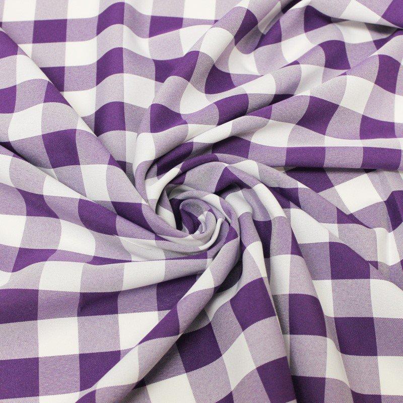 Purple Checkered Gingham Polyester Poplin Fabric