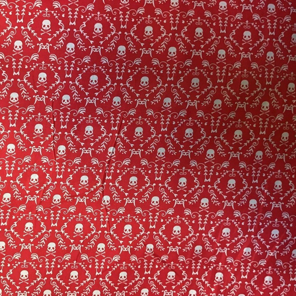 White Skulls on Red 100% Cotton Fabric