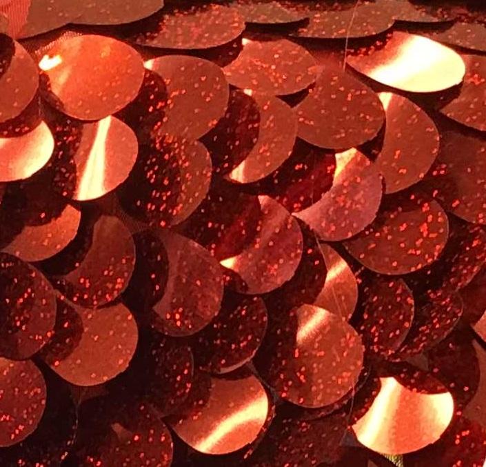 Dazzling Bright Red 5mm Disc Sequin Metallic Fabric - OneYard