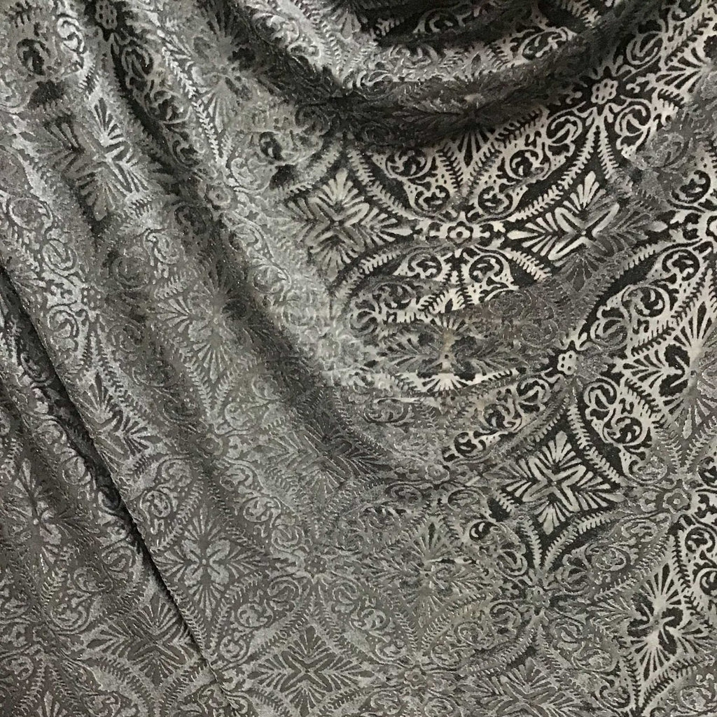 Silver Gray Motif Stretch Burnout Velvet Fabric