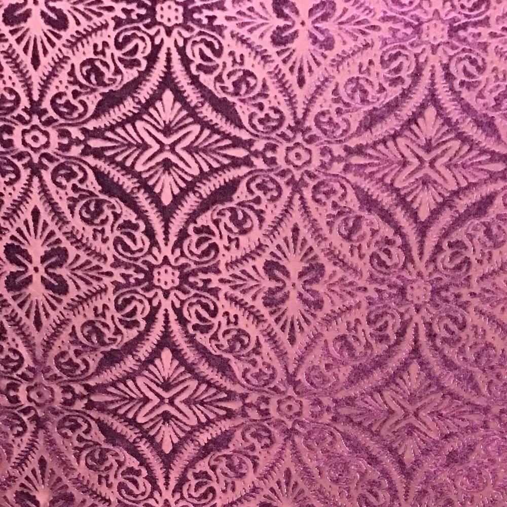 Fuchsia Motif Stretch Burnout Velvet Fabric