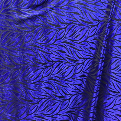 Blue Embroidery Stretch Burnout Velvet Fabric