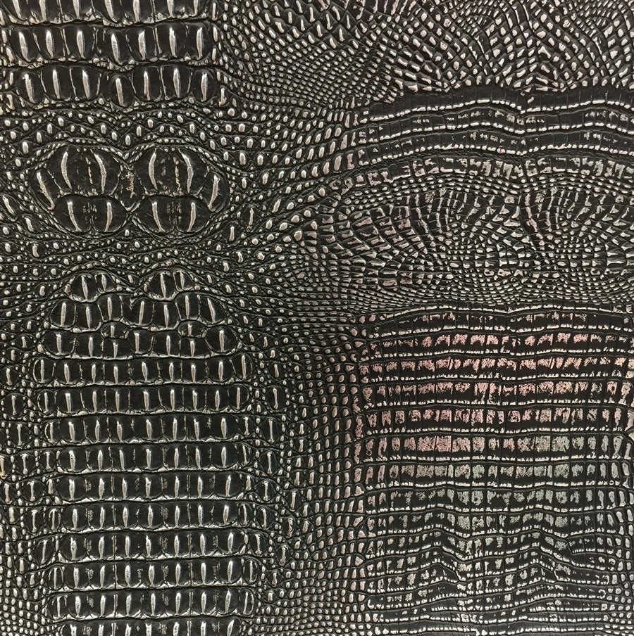 Black Silver Two Tone Alligator Vinyl Fabric