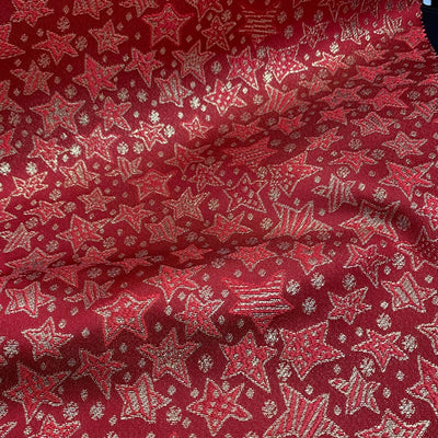 Red Gold Metallic Christmas Stars Brocade fabric