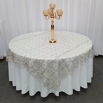 Silver Chemical Lace Square Overlay Tablecloth 72