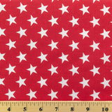 White Stars on Red Poly Cotton Fabric