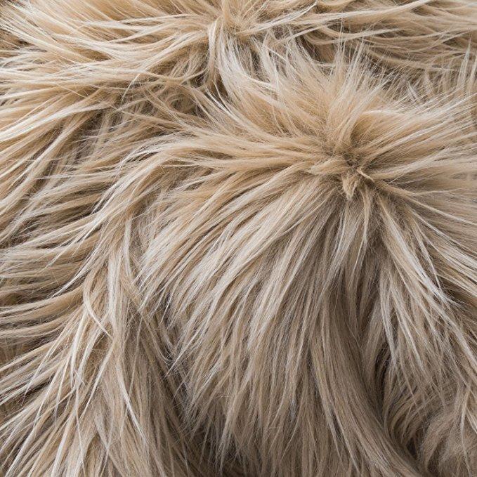 Khaki Faux Fake Fur Solid Shaggy Long Pile Fabric
