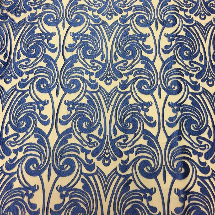 Royal Blue Embroidered Mesh Lace Fabric