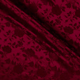 Burgundy Satin Jacquard Roses Fabric