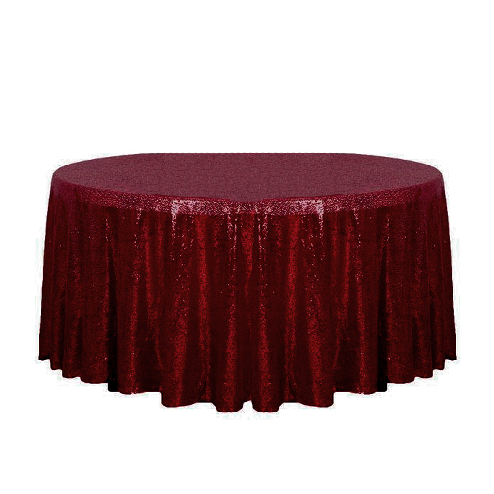 132" Burgundy Glitz Sequin Round Tablecloth