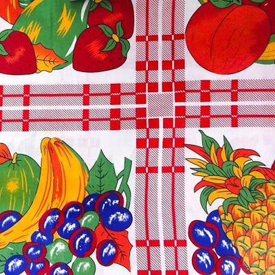Red Panel of fruits on White Poly Cotton Fabric