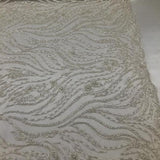 Ivory Beaded Zebra Pattern Embroidery Lace Fabric