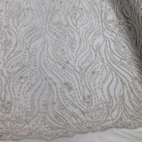 Ivory Beaded Zebra Pattern Embroidery Lace Fabric