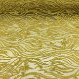Yellow Beaded Zebra Pattern Embroidery Lace Fabric