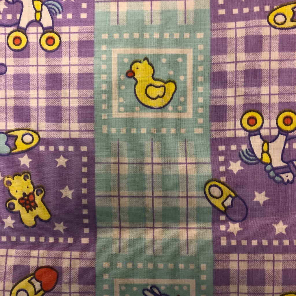 Purple Blue Rubber Ducky Plaid Poly Cotton Fabric