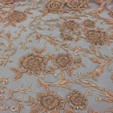 Blush Peach Beaded Floral Embroidery Lace Fabric