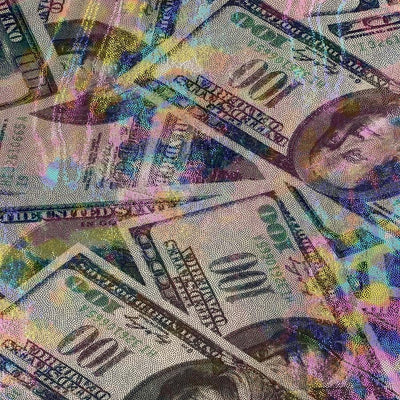 Rainbow Hologram Mystique Money Print Spandex Fabric