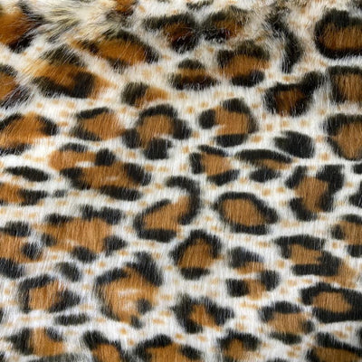 Gold Galactic Leopard Faux Fake Fur Animal Print Long Pile Fabric