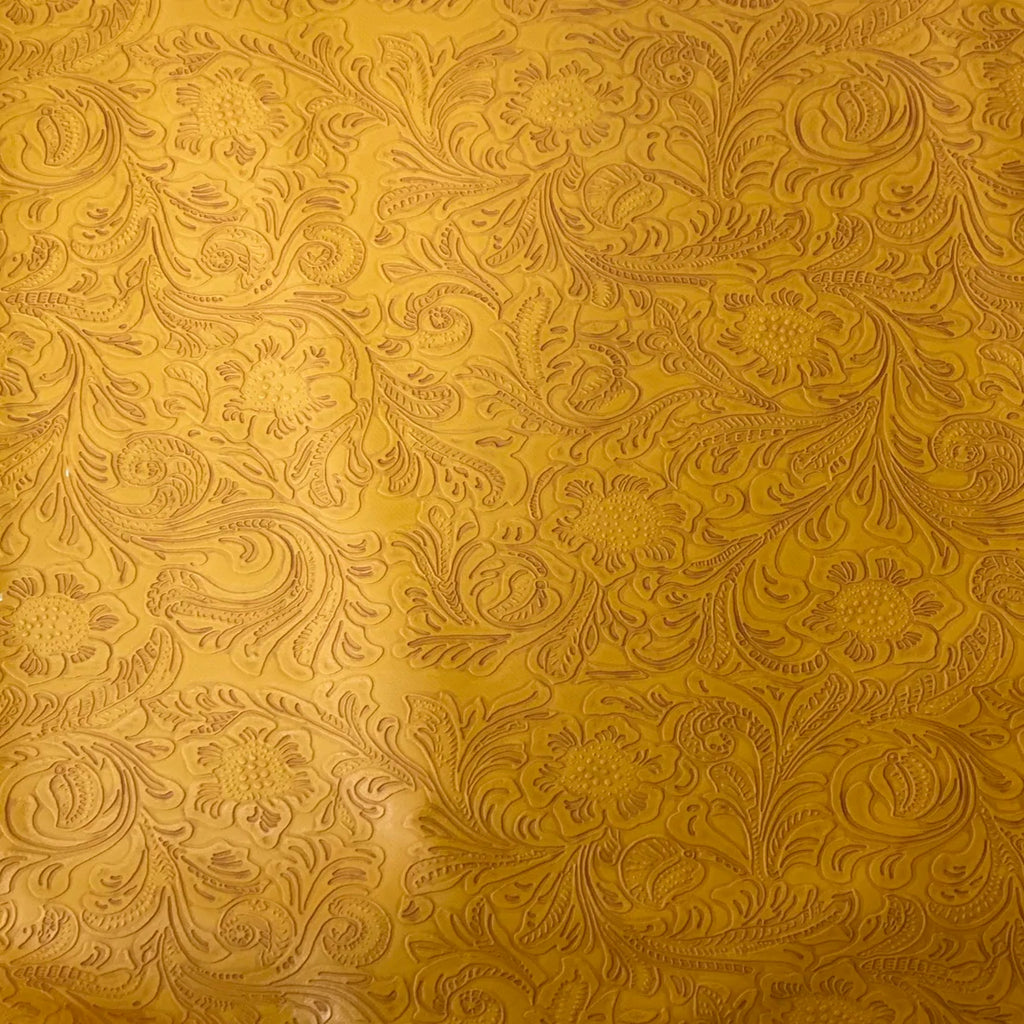 Mustard Western Floral Pu Leather Vinyl Fabric