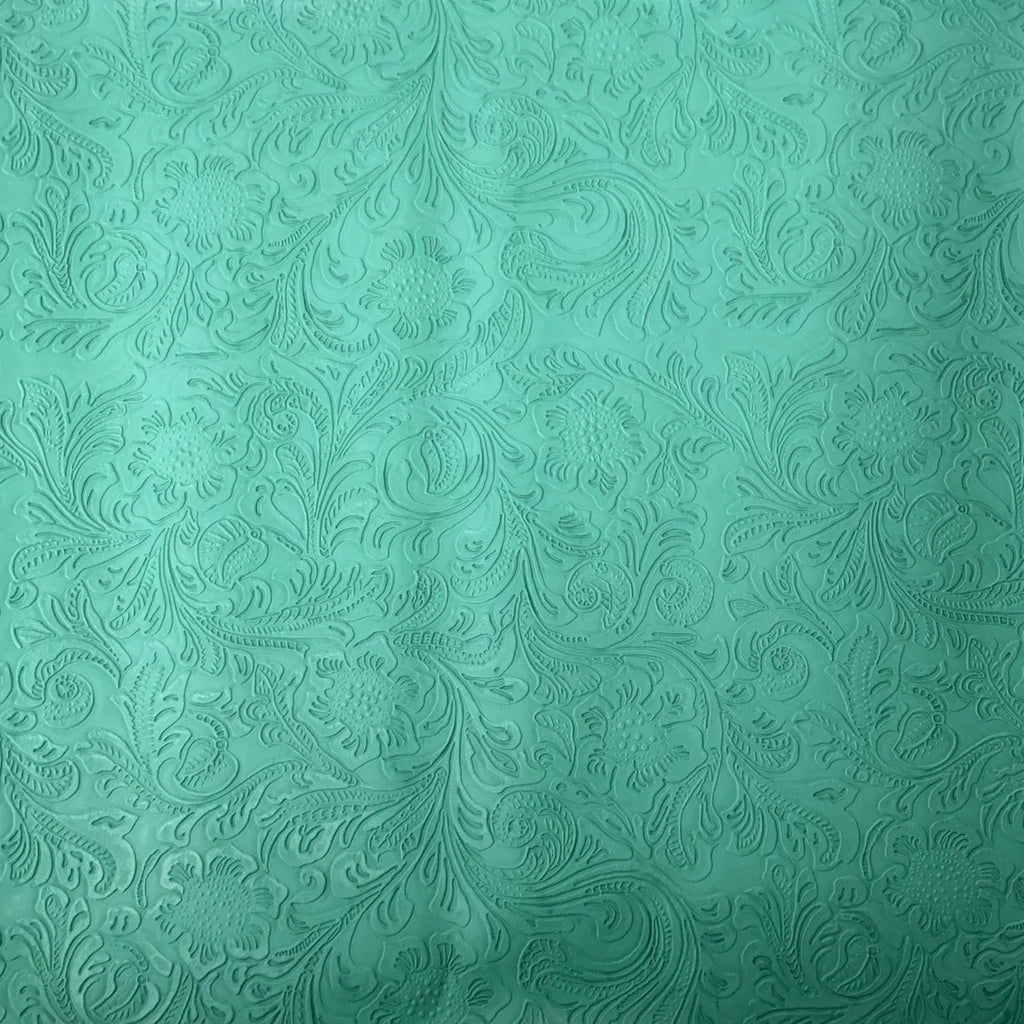 Mint Western Floral Pu Leather Vinyl Fabric / 50 Yards Roll