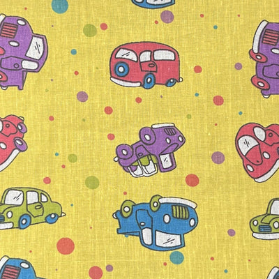 Car on Yellow Poly Cotton Fabric