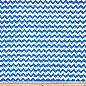 1" One Inch Royal Blue and White Chevron Poly Cotton Fabric