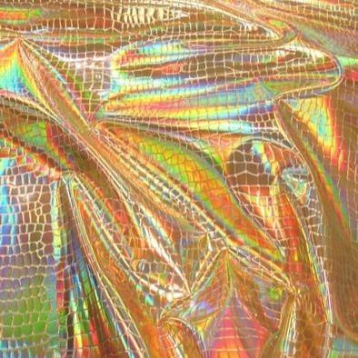 Gold Nuevo iridescent Holographic Embossed Crocodile Vinyl Fabric