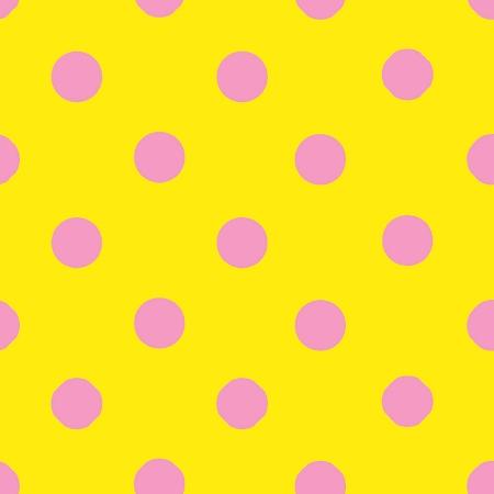 One Inch Pink Dots on Yellow Poly Cotton Fabric