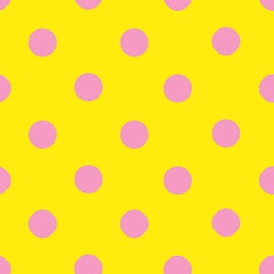 One Inch Pink Dots on Yellow Poly Cotton Fabric