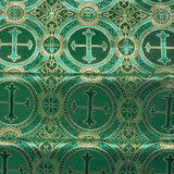 Green Metallic Church Cross Brocade fabric
