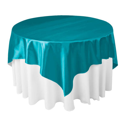 Turquoise Satin Overlay Tablecloth 60