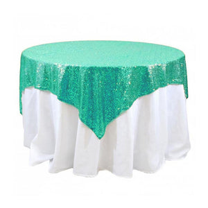 Mint Sequins Overlay Square Tablecloth 72" x 72"