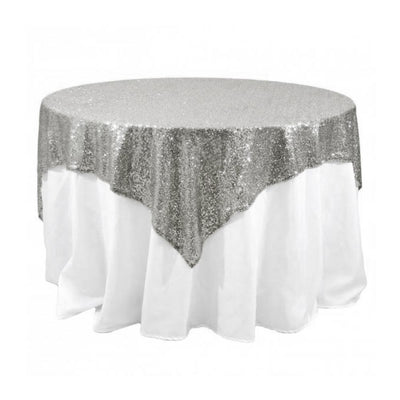 Silver Sequins Overlay Square Tablecloth 72