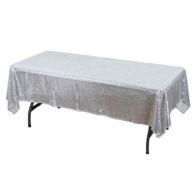 Silver Glitz Sequin Rectangular Tablecloth 60 x 108