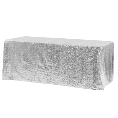 Silver Glitz Sequin Rectangular Tablecloth 90 x 132