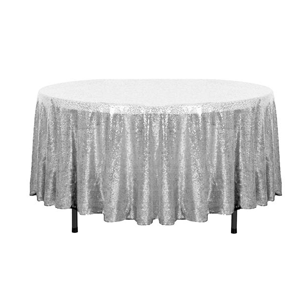 108" Silver Glitz Sequin Round Tablecloth