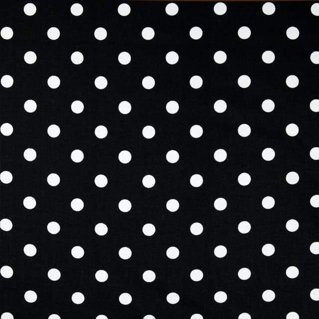 1/4" inches White on Black Dots Poly Cotton Fabric