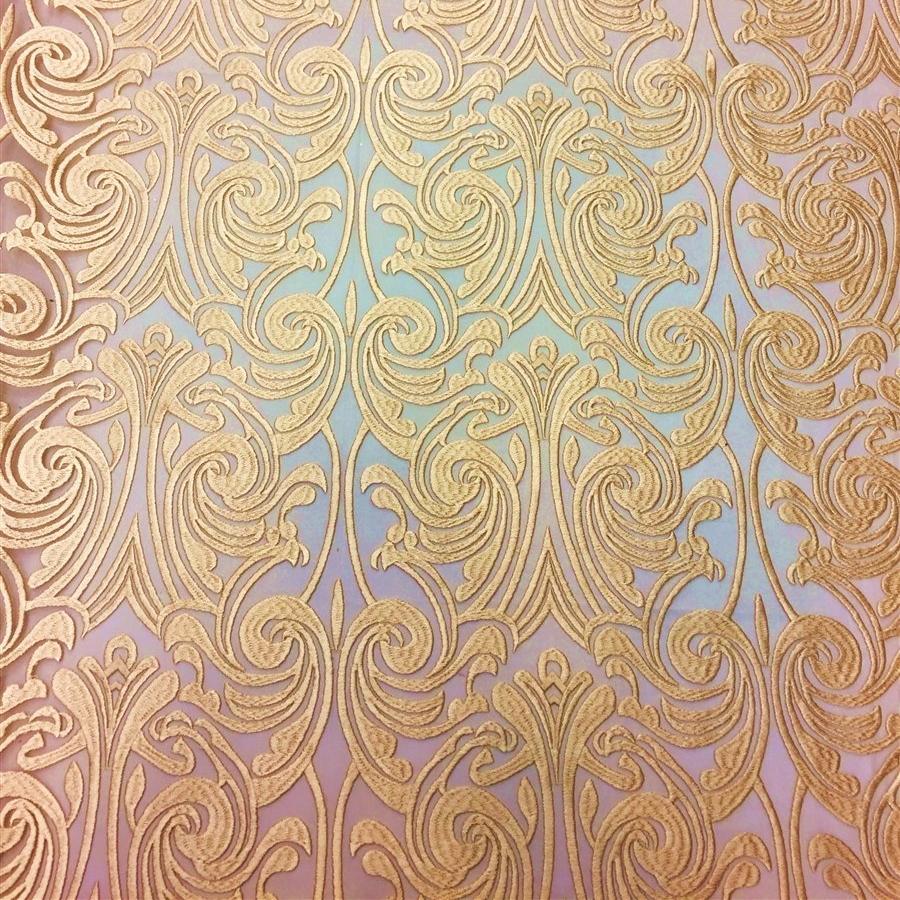 Gold Embroidered Mesh Lace Fabric