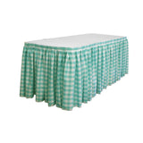 14 Ft. x 29 in. White and Mint Accordion Pleat Checkered Polyester Table Skirt