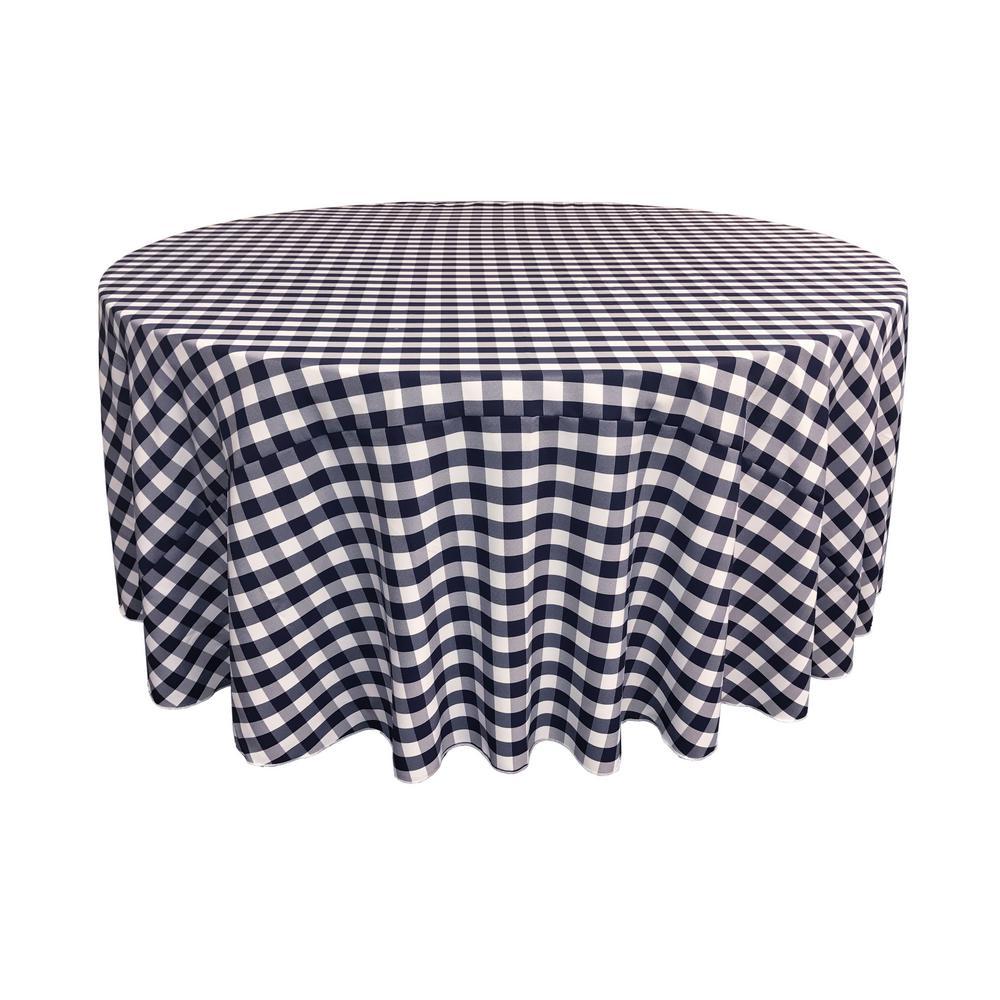 Navy Polyester Checkered Round 120"