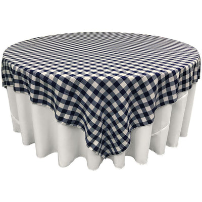 White Navy Blue Checkered Square Overlay Tablecloth Polyester 85