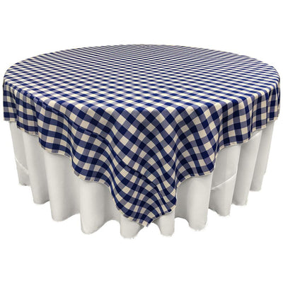 White Royal Blue Checkered Square Overlay Tablecloth Polyester 72