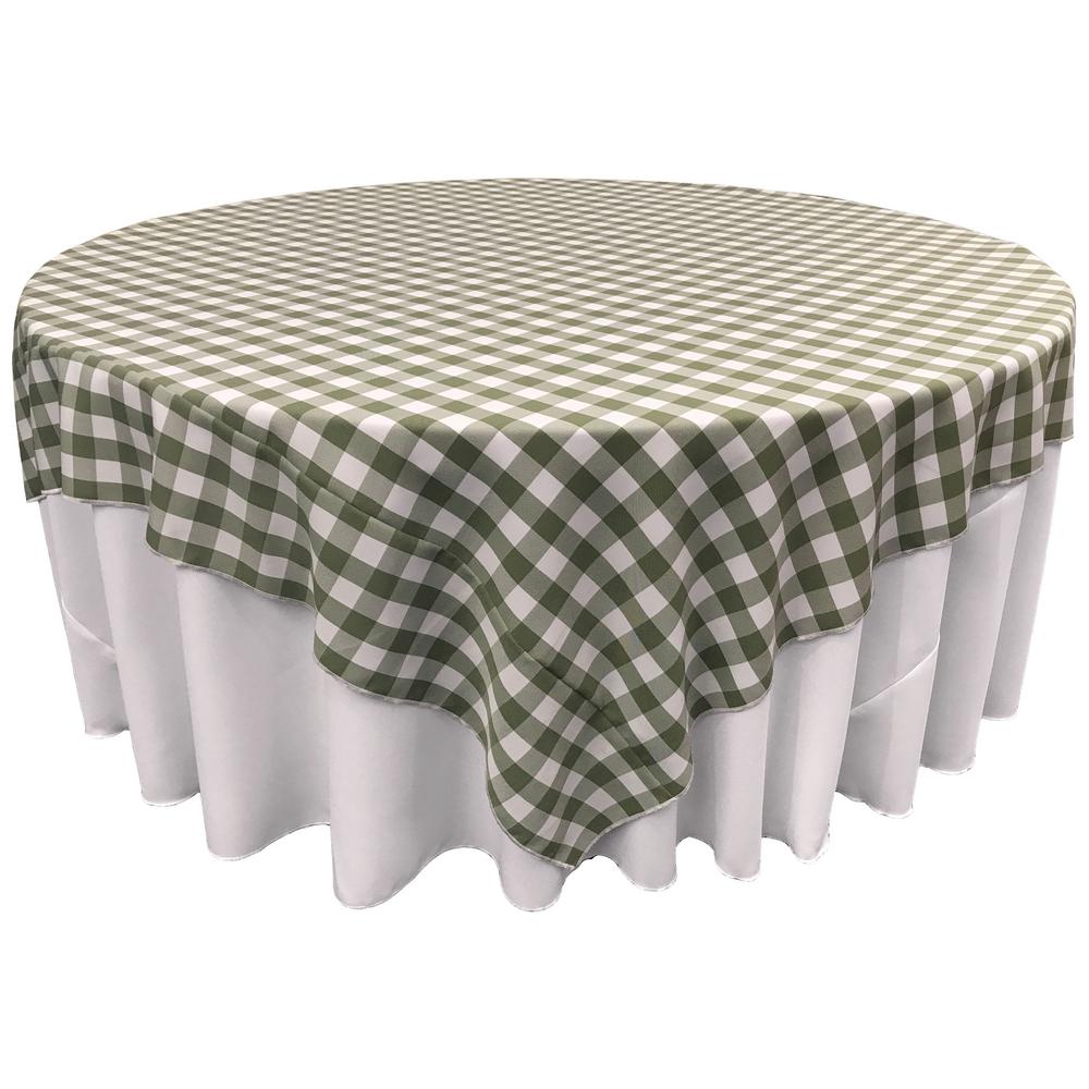 White Apple Green Checkered Square Overlay Tablecloth Polyester 72" x 72"