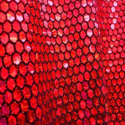 Red Honeycomb Hologram Sequins on Black