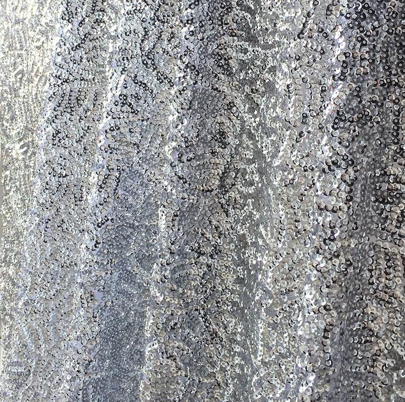Silver Seaweed Glitz Sequin Mesh Fabric
