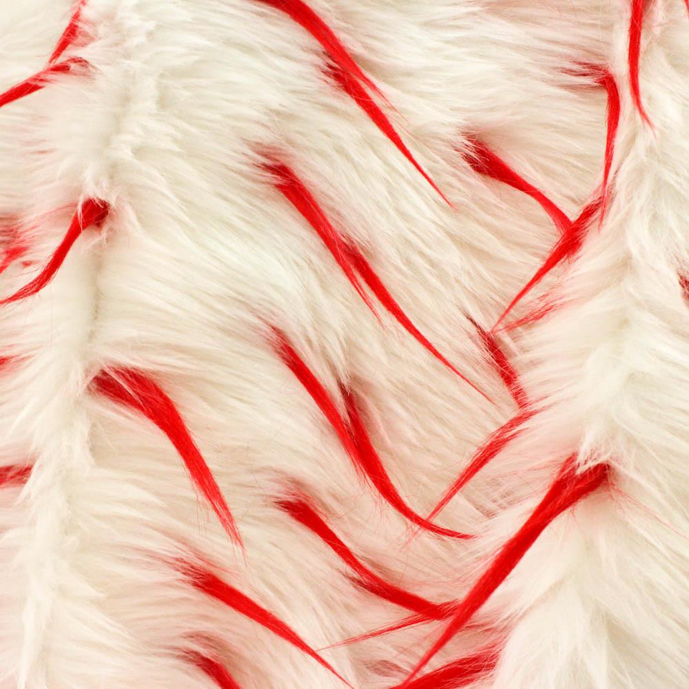 Red White Faux Fur Two Tone Spiked Shaggy Long Pile Fabric