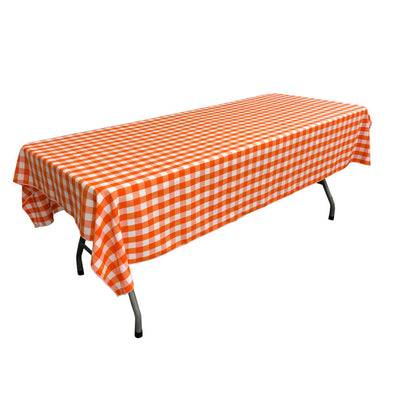 White Orange Gingham Checkered Polyester Rectangular Tablecloth 90
