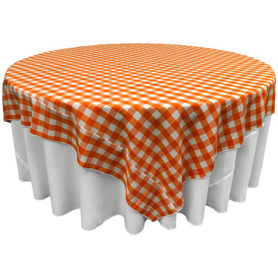 White Orange Checkered Square Overlay Tablecloth Polyester 72