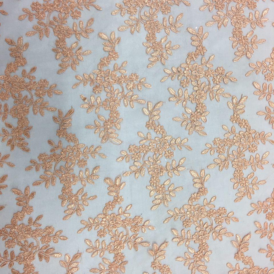 Peach Forbidden Primrose Floral Mesh Lace Fabric